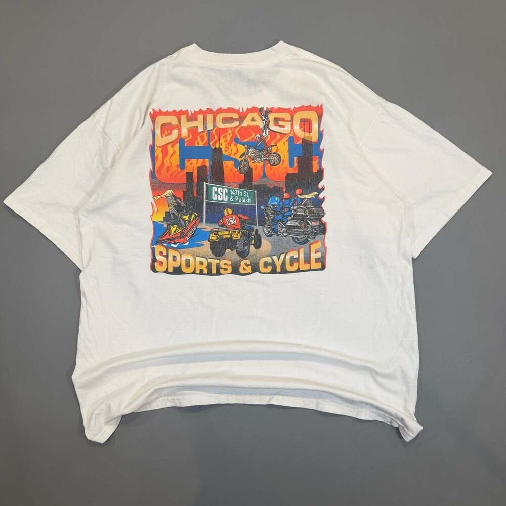 Y2K Gildan Chicago Sports & Cycle T-Shirt Size XL White Graphic Tee